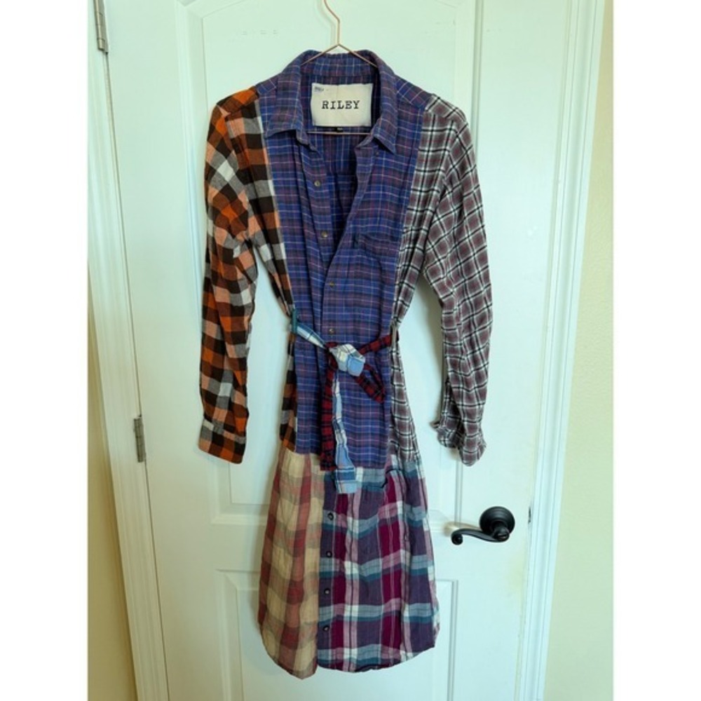 Riley for Free People Shirt Dress Womens XS/S Multicolor Patchwork Plaid Boho